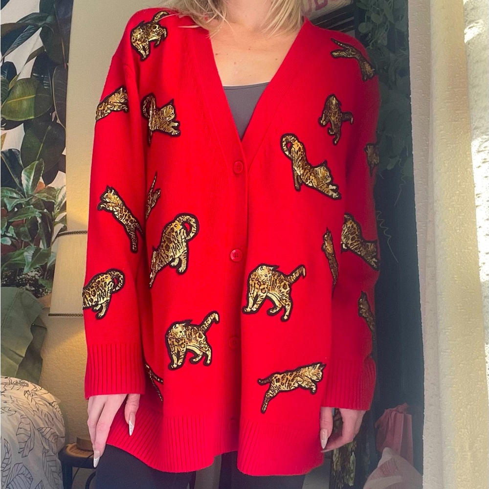 NEW size L Alice + Olivia “Bradford” bengal cat grandpa cardigan